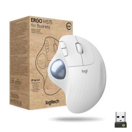 Logitech Ratón Inalámbrico Ergo M575, Bola de Seguimiento, Bluetooth, 4000 ppp, Blanco Hueso