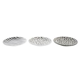DKD Home Decor Plato Urban de Gres, Color Negro y Blanco, 20x20 cm. Apto para Microondas y Lavavajillas. Pack de 12 Platos