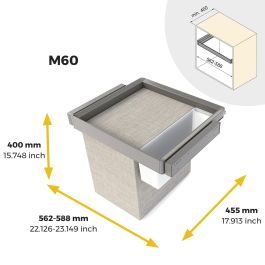 Emuca Kit de bandeja auxiliar, cesto y bastidor regulable Quartz para armarios, guías de cierre suave y extracción total, Módulo 60cm, Acabado Titanio