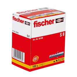 Fischer Taco de expansión S-8 mm, 100 uds, Nylon, para Hormigón, Mampostería, Madera