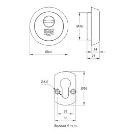 IFAM Escudo ES610CM Acabado Cromo Ø64mm Antitaladro Antimordaza Antiextracción