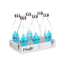 Vivalto Botella de Vidrio y Acero con Tapa de Acero 1000 ml 9.4x25.5x9.4 cm (12 Unidades)