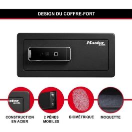Master Lock LX110BEURHRO Caja fuerte biométrica acero macizo, antirrobo para objetos de valor, 30 huellas, negro, 19,5x43x37 cm