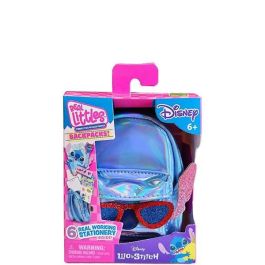 Disney Mochila Real Littles Stitch con Doble Bolsillo y 6 Mini Accesorios Papelería 10 cm