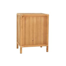 DKD Home Decor Mesita Auxiliar de Abeto y Ratán Tropical con 1 Puerta y 1 Estante Marrón Claro 46x35x60 cm