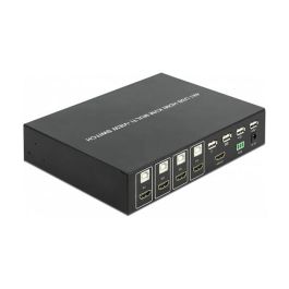 DeLOCK KVM 4 en 1 Multiview Switch 4x HDMI con USB 2.0, Metal Negro, 60 Hz, Resolución Full HD 1080p, Incluye Mando a Distancia y Adaptador