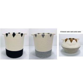 DKD Home Decor Cesta de Almacenamiento Estilo Boho Algodón Blanco Mostaza y Colores Surtidos 34x34x40 cm - Pack de 3