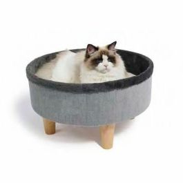 M Pets Cama redonda elevada MPE6953182741947 Gris 47 x 47 x 26 cm Pata de madera Cojín mullido