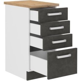 LASSEN Armario bajo 4 cajones con encimera Gris mate - L 40 x P 51,6 x H 85 cm - Mueble cocina/baño