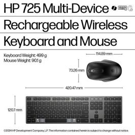 HP 725 Combo Teclado y Ratón Inalámbrico Recargable Multi-Dispositivo, Carga Ultra-Rápida y Conexión Fluida