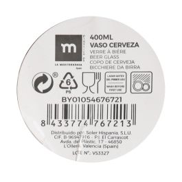 La Mediterranea Vaso Cerveza 400 ml Ps 7 x 13.5 x 7 cm (24 Unidades)