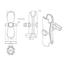RAM Mounts Brazo de Doble Toma RAM-201U, 14.45 cm (5.69"), para Soportes Bola C de 1.5", Aluminio de Grado Marino