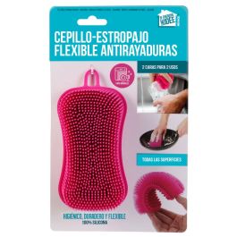 Je cherche une Idee Cepillo-Estropajo de Silicona Doble Cara, Higiénico y Flexible, Colores Surtidos (Azul, Fucsia, Gris), Apto Lavavajillas, 14x7 cm