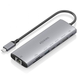 Aisens ASUC-8P033-GR Docking USB Tipo-C 8 en 1 HDMI 4K, USB-A/C 10G, RJ45 Gigabit, Lector Tarjetas, USB-C PD 100W Gris