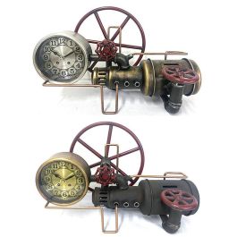 DKD Home Decor Reloj Sobremesa Vintage Dorado Plateado Hierro, Ancho 40 cm, Largo 20 cm, Alto 26 cm (2 Unidades), funciona con 1 Pila AA