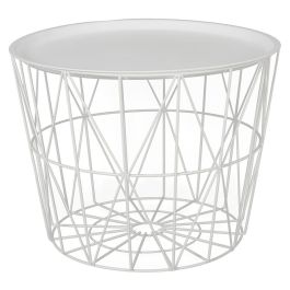 Home Deco Factory Mesa Auxiliar Metal Blanca con Tapa Extraíble y Espacio de Almacenamiento - 52.5x40 cm Precio: 43.88999967. SKU: B18CTDD8XA