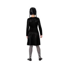 Disfraz Niña Fantasma Familia Loca Halloween, Vestido Largo Negro con Cuello Blanco, Infantil 10-12 Años, Poliéster
