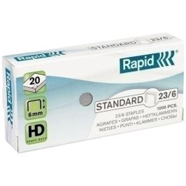 Rapid Grapas Estándar 23-6 galvanizadas, Caja de 1000, para grapar hasta 20 hojas, patilla de 6 mm Precio: 1.49999949. SKU: B16JJRNY3L