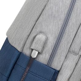 Rivacase 7567 Prater - Mochila para Portátil de hasta 17.3" Gris/Azul Marino, Resistente al Agua con Puerto USB