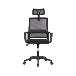 Silla de oficina ergonómica negra con respaldo en malla de nylon