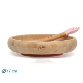 Set Vajilla Silicona Y Bambú Rosa Con Cuchara-Tenedor Set Vajilla Silicona Y Bambú Rosa Con Cuchara-Tenedor