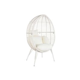DKD Home Decor Sillón Terraza Jardín Blanco Ratán Sintético Acero con Cojines, Desmontable, 90x65x151 cm, Altura Asiento 47cm