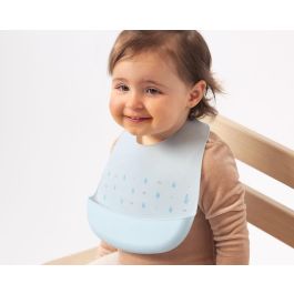 KioKids Babero de Silicona Azul para Bebé con Bolsillo Recogemigas, Ajustable, Impermeable, Fácil Limpieza, +4 Meses