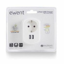 Enchufe Pared con 2 Puertos USB Ewent EW1211 3,1 A Enchufe Pared con 2 Puertos USB Ewent EW1211 3,1 A
