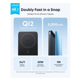 Anker A1665 Nano Powerbank 5000mAh 15W Magnetisch Slim Ultra-Slim 0.86cm Flach Qi2 Cargador Inalámbrico Negro