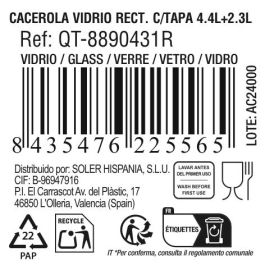 Cacerola de Vidrio Rectangular con Tapa Quttin 4.4L + 2.3L (3 Unidades) Cacerola de Vidrio Rectangular con Tapa Quttin 4.4L + 2.3L (3 Unidades)