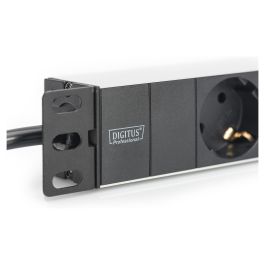 Digitus 1HE Regleta deenchufes con 3 Tomas Tipo F, Aluminio, Negro, Cable 2m