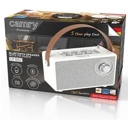 Camry Radio Bluetooth CR 1902 Blanca, Altavoz Portátil Fm, Batería 1500mah, Usb-C, Tarjeta SD, 16 x 7 x 10.5 cm