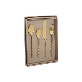 DKD Home Decor Cubertería Glam de 16 Piezas Acero Inoxidable Dorado Apto Lavavajillas Diseño Espiral
