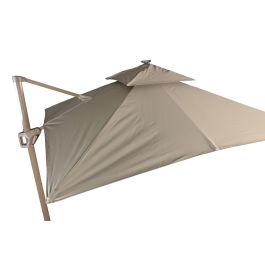 DKD Home Decor Parasol Terraza Jardín Beige Champán 350x280x286 cm con LED Solar Giratorio 360º Plegable Poliéster 220gsm Aluminio