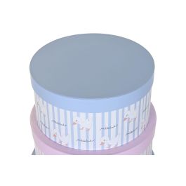 DKD Home Decor Caja de Cartón Colección Patito Lindo 23 para Bebé, Rosa Azul, 37.5x37.5x18 cm, Set de 10