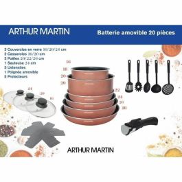 Arthur Martin Batería de Cocina 20 Piezas ART3508510012874 - Aluminio - Manija Extraíble - Apta para Inducción