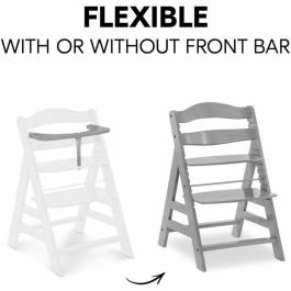 HAUCK Alpha + Silla alta de madera escalable para bebé - Asiento y reposapiés ajustables, arnés 5 puntos, gris