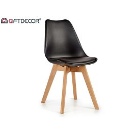 Silla Plastico Con Patas Madera Negro Giftdecor 42X80CM (4 Unidades) Silla Plastico Con Patas Madera Negro Giftdecor 42X80CM (4 Unidades)