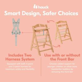 HAUCK Trona Bebé Evolutionary Alpha + Madera - Asiento y reposapiés ajustables - Arnés 5 puntos - Desde 6 meses hasta 90 kg