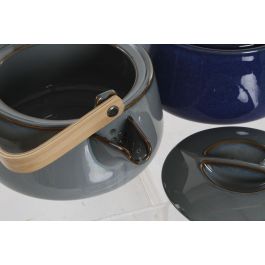 DKD Home Decor Tetera Gris Porcelana y Bambú 17 x 10 x 21 cm Capacidad 1L