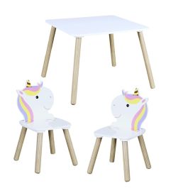 Home Deco Kids Conjunto Mesa y 2 Sillas Infantil Unicornio Licorne 55x55x43 cm Mesa, 28x28x51 cm Silla