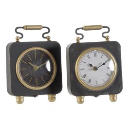 DKD Home Decor Reloj Sobremesa Loft Negro Plateado Metal PVC (2 Unidades) 5 x 21 x 14.5 cm