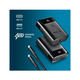 NGS TWIX10 Powerbank 10000mAh Carga Rápida 22.5W Negra Batería Externa Portátil