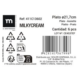 La Mediterranea Plato Postre Milkycream Ø21.7 cm, Plato de Postre de Cerámica (12 Unidades)