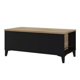 Mesa de centro con tapa elevable - Decoración de roble y negro - L 100 x P 50/72 x H 42/55 cm