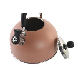 DKD Home Decor Tetera Vintage Chinalight 22 Terracota Amarillo Acero Inoxidable 19 x 20.5 x 22 cm Apta para Vitrocerámica, Inducción y Gas