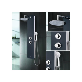Edouard Rousseau Columna de Ducha hidromasaje Eris Gris Antracita Panel de Vidrio Seguridad Grifo Mezclador Ducha Mano ABS Cromado Cabezal Ducha Ajustable