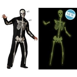 Disfraz Mono Brillante Esqueleto Con Máscara Hombre Adulto Talla XS-S Halloween Negro Poliéster