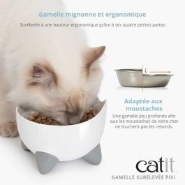 Comedero para gatos - CATIT - PIXI - 200 ml - Elevado - Cuencos extraíbles de acero inoxidable - Blanco