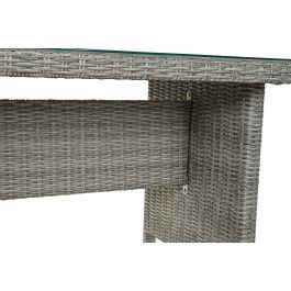 DKD Home Decor Sofá de Jardín y Terraza Gris 204x267x90 cm Set 4 Piezas Desmontable con Cojines Ratán Sintético